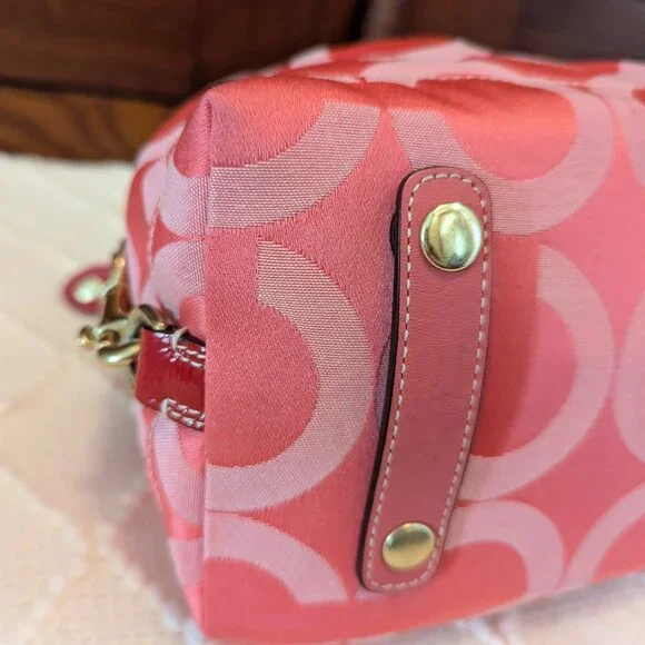 Coach Madison Sabrina Signature Pink Satchel with Red Patent Leather Trim. - Picture 8 of 16